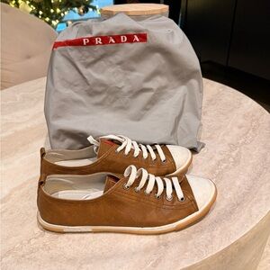 Prada Brown Leather Low-Top Sneakers - 8.5